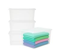 PALUPLUS 4 Contenitori Multiuso Trasparenti, misura 55x39x25 cm e capacità 42 Lt, porta biancheria, coperchio chiusura a scatto, box salvaspazio impilabile armadio, accessori -1319F -5,5