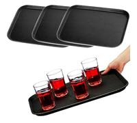 Paluplus 4 Vassoi Rettangolari da Portata Antiscivolo di colore NERO, Misura 40x30x2 cm, Vassoio Impilabile e Infrangibile con Rivestimento Gommato, per Bar, Ristoranti, Fai da te -6848F