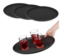 Paluplus 4 Vassoi Tondi da Portata Antiscivolo di colore NERO, Diametro 35,5 cm e Altezza 2 cm, Vassoio Impilabile e Infrangibile con Rivestimento Gommato, per Bar, Ristoranti, Fai da te -6886F