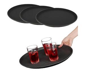 Paluplus 4 Vassoi Tondi da Portata Antiscivolo di colore NERO, Diametro 35,5 cm e Altezza 2 cm, Vassoio Impilabile e Infrangibile con Rivestimento Gommato, per Bar, Ristoranti, Fai da te -6886F