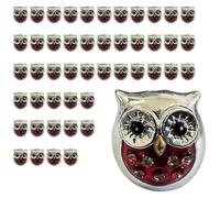 PALUPLUS 48 Bomboniere in Metallo Forma di Gufetto, Misura 3x3 cm, Gufo con Dettagli Rossi e Strass, Simbolo di Buona Fortuna, Regalo per Laurea, Feste, Matrimonio -003M