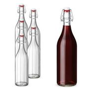 Paluplus 6 Bottiglie in Vetro Costolata da 1 Litro, Misura 10x30 cm, Bottiglia Vintage con Tappo a Ermetico a chiusura meccanica e guarnizione, per acqua, olio, vino e liquore -8689F -4,7