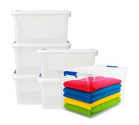 PALUPLUS 6 Contenitori Multiuso con 2 Chiusure a Scatto Blu, misura 58x38,5x43 cm capacità 65 Lt, porta biancheria Trasparente con coperchio, box salvaspazio impilabile armadio, accessori -870F -8,7