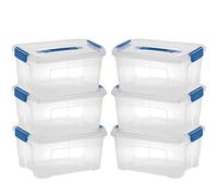 PALUPLUS 6 Contenitori Multiuso con 2 Chiusure a Scatto, misura 38,9x27,7x19,5 cm e capacità 13Lt, porta biancheria Trasparente con coperchio e Maniglia, box salvaspazio per armadio, accessori -7434