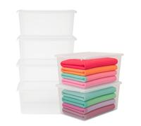 PALUPLUS 6 Contenitori Multiuso Trasparenti, misura 55x39x25 cm e capacità 42 Lt, porta biancheria, coperchio chiusura a scatto, box salvaspazio impilabile armadio, accessori -1319F -8