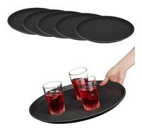 Paluplus 6 Vassoi Tondi da Portata Antiscivolo di colore NERO, Diametro 35,5 cm e Altezza 2 cm, Vassoio Impilabile e Infrangibile con Rivestimento Gommato, per Bar, Ristoranti, Fai da te -6886F