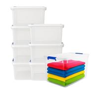 PALUPLUS 8 Contenitori Multiuso con 2 Chiusure a Scatto Blu, misura 58x38,5x43 cm capacità 65 Lt, porta biancheria Trasparente con coperchio, box salvaspazio impilabile armadio, accessori -870F -11,5