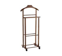 PALUPLUS Appendiabiti Doppio da Camera in Legno di Faggio SCURO, Misura 43x33x105 cm, Servo Muto con 4 Ruote, 2 posti per giacche, pantaloni, camicie, Made in Italy -258F