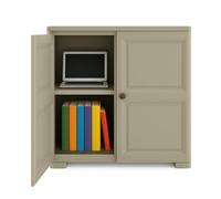 PALUPLUS Armadio Basso Multiuso a 2 Ante con Quadrati in Plastica, Misura 79x43x85,5 cm, Mobile effetto legno con 4 Scomparti Portaoggetti, Piedini Antiscivolo, Made in Italy -9908F -14 (Talpa)