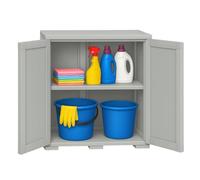 PALUPLUS Armadio Basso Multiuso a 2 Ante Lisce in Plastica, Misura 79x43x85,5 cm, Mobile con 2 Scomparti Portaoggetti, Piedini Antiscivolo, Made in Italy -2155F -17 (Grigio)