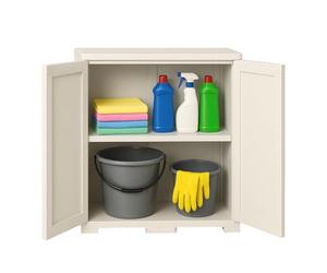 PALUPLUS Armadio Basso Multiuso a 2 Ante Lisce in Plastica, Misura 79x43x85,5 cm, Mobile con 2 Scomparti Portaoggetti, Piedini Antiscivolo, Made in Italy -2159F -17 (Panna)