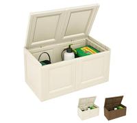 PALUPLUS Baule in Plastica a 2 Moduli con Quadrati, Misura 86x40x42 cm, Cassapanca Effetto Legno, Mobile Contenitore da Interno ed Esterno, Made in Italy, Portata 30 Kg -501C -8,7 (Angora)