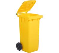 PALUPLUS Bidone Porta Rifiuti da 120 Litri, Misura 48x55x93 cm, Pattumiera con Coperchio, Ruote e Maniglia, Secchio da Esterno per Raccolta Differenziata -120F -11 (Giallo)