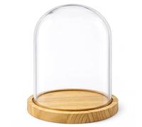 PALUPLUS Campana in Vetro con Base in Legno, Teca in Vetro Trasparente, Espositore per oggetti, composizioni floreali e luci, oggetto decorativo per la tua casa -7710M (25x36 cm)