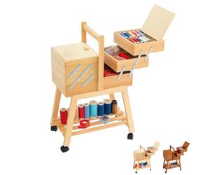 Paluplus Carrello Portacucito in Legno con Ruote, Misura 34x23x57 cm, Cestino a Scaletta a 3 Piani con 5 Scomparti per accessori cucito, sartoria e fai da te, Made in Italy -027F -5,4 (Naturale)