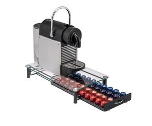 Paluplus Cassetto Portacapsule in Metallo e Vetro da 40 Capsule, Misura 23,5x40x7 cm, Supporto per Macchina da Caffè, Piedini Antiscivolo e Antigraffi, Dispenser Cialde e Capsule -5975F