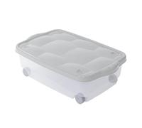 PALUPLUS Contenitore Multiuso Basso con Ruote e Coperchio BIANCO, misura 60x40x18,5 cm e Capacità 24 Lt, Porta biancheria Trasparente, Organizer box salvaspazio per Scarpe, Vestiti - 633F-1,65