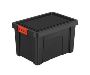 PALUPLUS Contenitore Multiuso Nero da 30 Litri, misura 46,5x36x27 cm, Scatola con Coperchio e Chiusura a Scatto Rossa Soft Touch, Box Impilabile per Garage, Fai da Te, Made in Italy -1631C -1,8