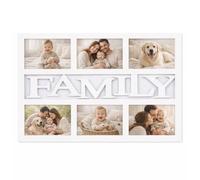 PALUPLUS Cornice multifoto per 6 fotografie di colore Bianco, Misura 48x33 cm, Portafoto da parete con scritta Family, Formato foto 10x15 cm, per cucina, salotto, camera da letto -8695F -1,3