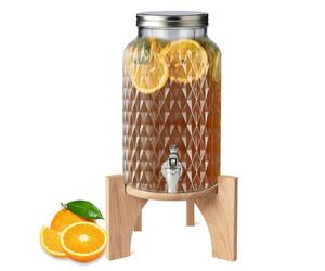 Paluplus Dispenser in Vetro con Base in Bamboo, Misura Giara 17,5x30,5cm e Capacità 5,6 Litri, Tanica con Rubinetto e Coperchio in Metallo Cromato per conservare le bevande fresche -7604M