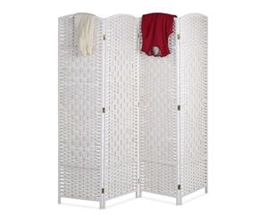 Paluplus Divisorio per Ambienti Pieghevole a 4 Pannelli, Misura 176x180 cm, Separè in Corda Intrecciata, Paravento Decorativo da Interno per Camera da Letto, Soggiorno, Ufficio -663F (Bianco)
