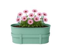 PALUPLUS Fioriera in Metallo per Balcone di colore Verde Acqua, Misura 36x18x16 cm, Vaso per ringhiera con Ganci, Balconiera da Appendere a Finestre e Balconi -1201F-1,35