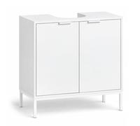 PALUPLUS Mobile Sottolavabo a 2 Ante di colore Bianco Opaco, Misura 60x30x60 cm, Mobiletto in Legno e Metallo con Ritaglio Sifone da 20x22 cm, Adatto ai lavabi standard -1164 - F