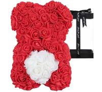 PALUPLUS Orsetto di Rose Rosse con Cuore Bianco, Misura 17x17x25 cm, Scatola Regalo Trasparente da Montare, Orso per San Valentino, Anniversario, Compleanno -034M