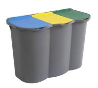 PALUPLUS Pattumiera 3 Scomparti per Raccolta Differenziata da 80 Litri, misura 75x35x56, Anelli Ferma Sacchetto, Secchio per Spazzatura con Coperchi Azzurro, Giallo e Verde -9606F