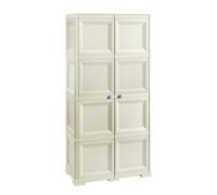 PALUPLUS Portascope a 2 Ante con Quadrati in Plastica Beige, Misura 79x43x164 cm, Armadio Multiuso effetto legno con vano per le scope e 4 Scomparti, Piedini Antiscivolo, Made in Italy -5210C-20