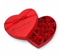 PALUPLUS Scatola Regalo a Forma Di Cuore con 14 Rose Rosse Artificiali, Misura 17x14,5x4,5 cm, Confezione Regalo con Fiocco e Scritta Forever With You, per San Valentino, Anniversario -610C