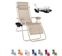 PALUPLUS Sedia Gravity ''gravità zero'' con Portabicchieri e Telefono, poltrona pieghevole in Textilene, tubi in acciaio verniciato, sedia per piscina, lettino da spiaggia, giardino -9441F (Beige)