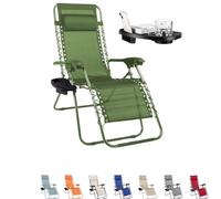 PALUPLUS Sedia Gravity ''gravità zero'' con Portabicchieri e Telefono, poltrona pieghevole in Textilene, tubi in acciaio verniciato, sedia per piscina, lettino da spiaggia, giardino -9465F (Verde)