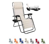 PALUPLUS Sedia Gravity ''gravità zero'' con Portabicchieri e Telefono, poltrona pieghevole in Textilene, tubi in acciaio, sedia per piscina, lettino da spiaggia, giardino (Avorio)