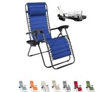PALUPLUS Sedia Gravity ''gravità zero'' con Portabicchieri e Telefono, poltrona pieghevole in Textilene, tubi in acciaio, sedia per piscina, lettino da spiaggia, giardino (Blu)