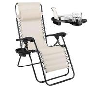 PALUPLUS Sedia Gravity ''gravità zero'' con Portabicchieri e Telefono, poltrona pieghevole, tubi in acciaio, sedia per piscina, lettino da spiaggia, poltrona giardino (Avorio)