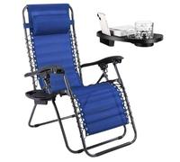 PALUPLUS Sedia Gravity ''gravità zero'' con Portabicchieri e Telefono, poltrona pieghevole, tubi in acciaio, sedia per piscina, lettino da spiaggia, poltrona giardino (Blu)