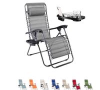 PALUPLUS Sedia Gravity ''gravità zero'' con Portabicchieri e Telefono, poltrona pieghevolein Textilene, tubi in acciaio, sedia per piscina, lettino da spiaggia, giardino (Grigio)