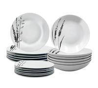 Paluplus Servizio di Piatti ROTONDI per 6 Persone 7076, 18 Piatti in Porcellana color Bianco con Foglie, Set composto da Piatto Fondo Diam.20,5cm, Piatto Piano Diam.24cm e Piattino Dessert Diam.19cm