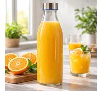 Paluplus Set 12 Bottiglie in Vetro Trasparente da 1000ml, Bottiglia per Acqua con Tappo a Vite e Chiusura Ermetica, Design Elegante, per bevande fredde e calde -GERIM5506F-8