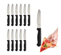 PALUPLUS Set 12 Coltelli per Pizza in Acciaio Inox, Lunghezza 21 cm, Lama Seghettata e Temprata, Impugnatura Ergonomica Nera, Coltelli da tavola per Bistecca e Pizza -009M -0,59