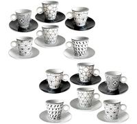 PALUPLUS Set 12 Tazzine caffè con Piattino in Porcellana da 80 ml, Tazze da Espresso con Manico, Lavabili in Lavastoviglie, Adatte per Microonde, Fantasia Graphic -271F