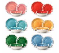 Paluplus Set 18 Piatti Rotondi in Ceramica Multicolor, Servizio per 6 Persone composto da Piatto Fondo Diam.21cm, Piatto Piano Diam.26,5cm e Piattino Dessert Diam.19cm -5165F -12