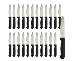 PALUPLUS Set 24 Coltelli per Pizza in Acciaio Inox, Lunghezza 21 cm, Lama Seghettata e Temprata, Impugnatura Ergonomica Nera, Coltelli da tavola per Bistecca e Pizza -009M -1,1