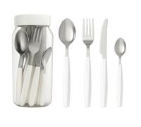 Paluplus Set 24 Posate in Acciaio Inox con Manico in Plastica, Servizio da 6 Persone, set composto da cucchiaio, forchetta, coltello e cucchiaino, Lavabili in Lavastoviglie -5142M -0,9 (Bianco)