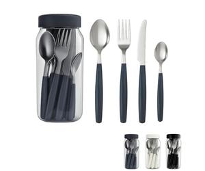 Paluplus Set 24 Posate in Acciaio Inox con Manico in Plastica, Servizio da 6 Persone, set composto da cucchiaio, forchetta, coltello e cucchiaino, Lavabili in Lavastoviglie -5180M -0,9 (Grigio)