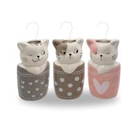 Paluplus Set 3 Evaporatori d'acqua per termosifoni in Ceramica, misura 8,5x4,5x17 cm, Umidificatore e gancio a S, Colore Rosa, Grigio e Beige -6379 (Gattini)