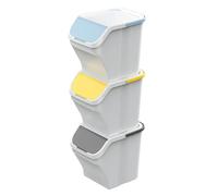 Paluplus Set 3 Pattumiere a Torre Bianche per Raccolta Differenziata, misura 40x30x34 cm e Capacità 25 Litri, Bidoncini Spazzatura Impilabili con Maniglia, Colori Giallo, Grigio e Azzurro -1235F -3,48