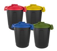 PALUPLUS Set 4 Bidoni Porta Rifiuti da 25 Litri, Misura 40x36x45 cm, Pattumiera Grigia con Coperchio, Chiusura a Clip e Maniglie, per Rifiuti Differenziati, colore Blu, Giallo, Rosso, Verde -25F -4,8