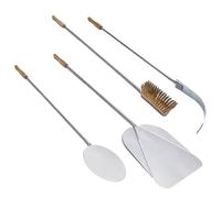 Paluplus Set 4 Pale Pizza in Alluminio Con Manici in Legno di Faggio, Lunghezza 120 cm - Kit Con Pala Rettangolare, Rotonda, Spazzola per Forno e Spargi Brace - Made in Italy
